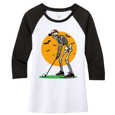 Halloween Golf Skeleton Golfer Funny Halloween Golfing Gift Women's Tri-Blend 3/4-Sleeve Raglan Shirt