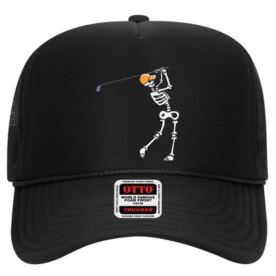 Halloween Golfer Skeleton Funny Golfing Gift Trucker Hat