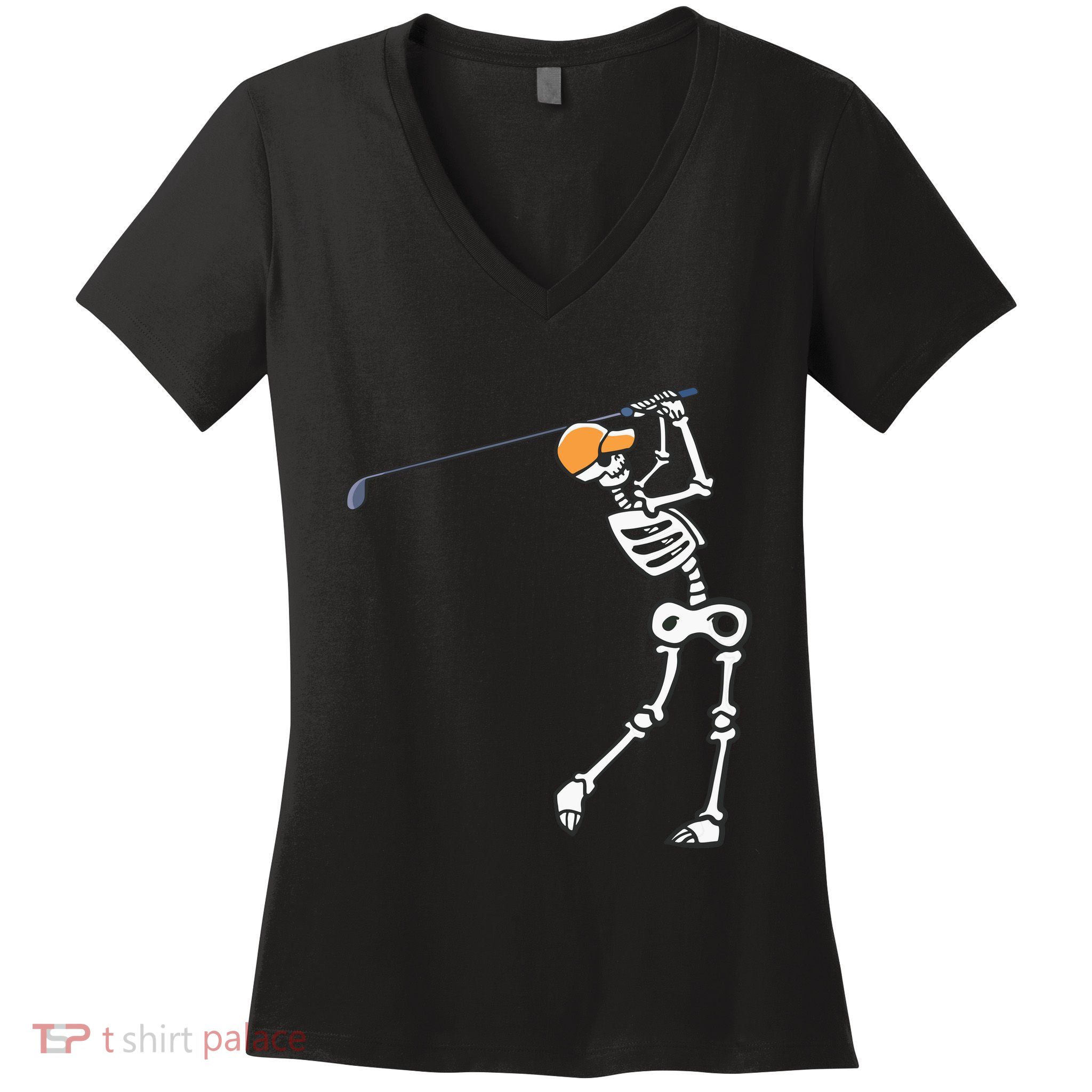 Halloween Golfer Skeleton Funny Golfing Gift Women's V-Neck T-Shirt