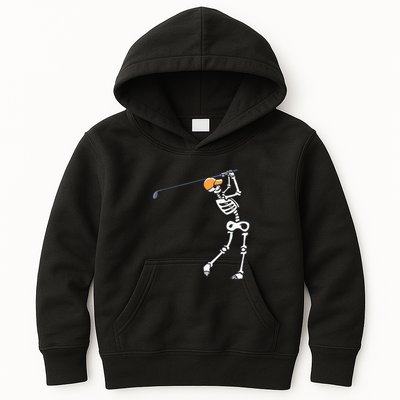 Halloween Golfer Skeleton Funny Golfing Gift Kids Hoodie