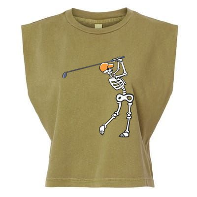 Halloween Golfer Skeleton Funny Golfing Gift Garment-Dyed Women's Muscle Tee