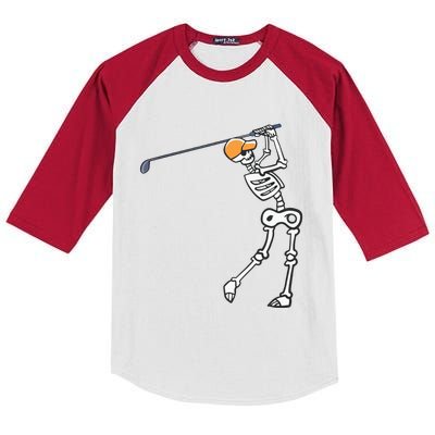 Halloween Golfer Skeleton Funny Golfing Gift Kids Colorblock Raglan Jersey