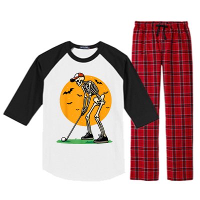 Halloween Golf Skeleton Golfer Funny Halloween Golfing Raglan Sleeve Pajama Set