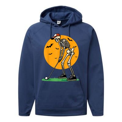 Halloween Golf Skeleton Golfer Funny Halloween Golfing Performance Fleece Hoodie