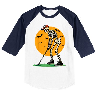 Halloween Golf Skeleton Golfer Funny Halloween Golfing Baseball Sleeve Shirt