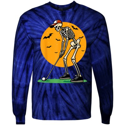 Halloween Golf Skeleton Golfer Funny Halloween Golfing Tie-Dye Long Sleeve Shirt