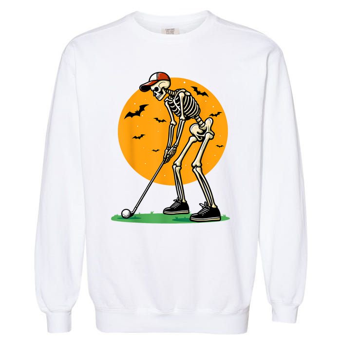 Halloween Golf Skeleton Golfer Funny Halloween Golfing Garment-Dyed Sweatshirt