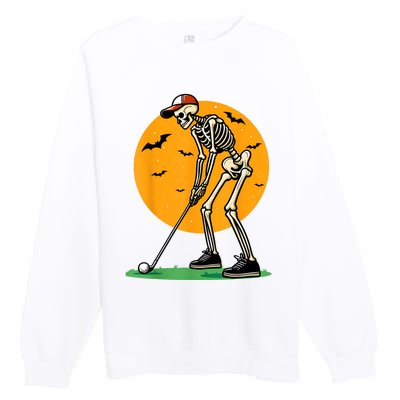 Halloween Golf Skeleton Golfer Funny Halloween Golfing Premium Crewneck Sweatshirt