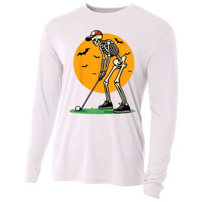 Halloween Golf Skeleton Golfer Funny Halloween Golfing Cooling Performance Long Sleeve Crew