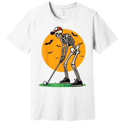 Halloween Golf Skeleton Golfer Funny Halloween Golfing Premium T-Shirt