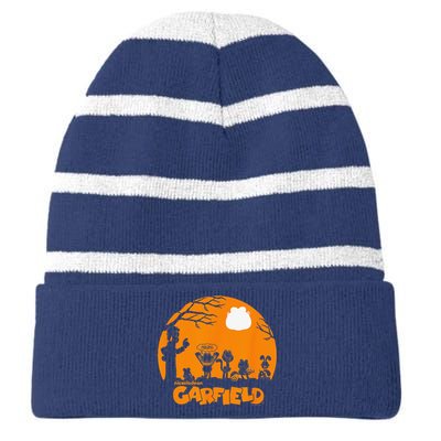 Halloween Group Shot Nighttime Spooky Silhouette Striped Beanie with Solid Band