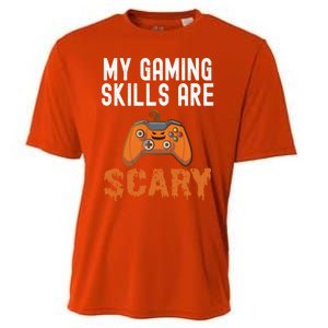 Halloween Gaming Skills Scary Gamer Pumpkin Funny Gamer Gift Cooling Performance Crew T-Shirt