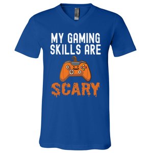 Halloween Gaming Skills Scary Gamer Pumpkin Funny Gamer Gift V-Neck T-Shirt