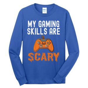 Halloween Gaming Skills Scary Gamer Pumpkin Funny Gamer Gift Tall Long Sleeve T-Shirt