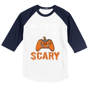 Halloween Gaming Skills Scary Gamer Pumpkin Funny Gamer Gift Baseball Sleeve Shirt