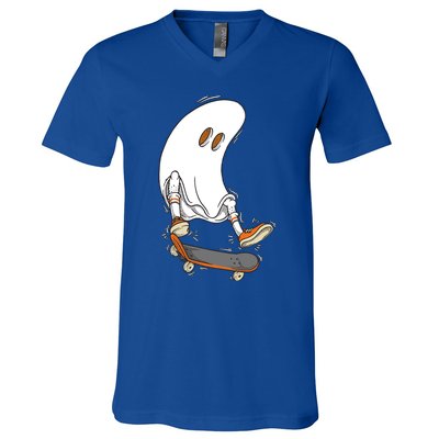 Halloween Ghost Skateboard Halloween Costume Skateboarding Funny Gift V-Neck T-Shirt