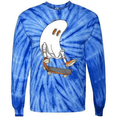 Halloween Ghost Skateboard Halloween Costume Skateboarding Funny Gift Tie-Dye Long Sleeve Shirt