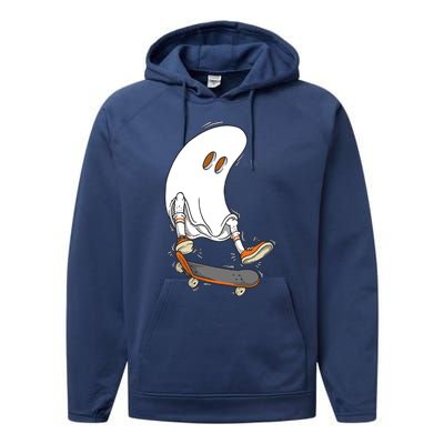 Halloween Ghost Skateboard Halloween Costume Skateboarding Funny Gift Performance Fleece Hoodie