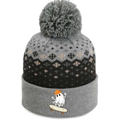 Halloween Ghost Skateboard Gift Halloween Skateboarding Gift The Baniff Cuffed Pom Beanie