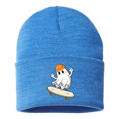 Halloween Ghost Skateboard Gift Halloween Skateboarding Gift Sustainable Knit Beanie