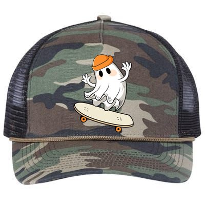 Halloween Ghost Skateboard Gift Halloween Skateboarding Gift Retro Rope Trucker Hat Cap