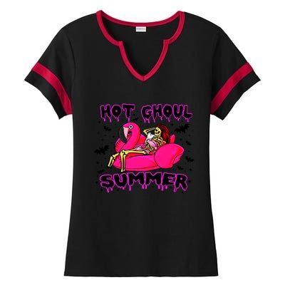 Hot Ghoul Summer Funny Skeleton Summer Hot Summer Skeleton Funny Ladies Halftime Notch Neck Tee