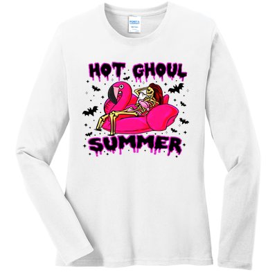 Hot Ghoul Summer Funny Skeleton Summer Hot Summer Skeleton Funny Ladies Long Sleeve Shirt