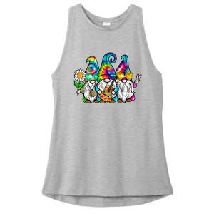 Hippie Gnomes Tie Dye Peace Love Peace Sign 60s 70s Hippie Ladies PosiCharge Tri-Blend Wicking Tank