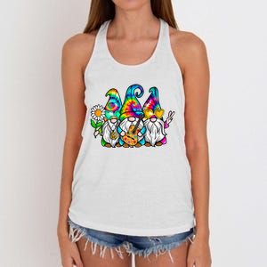 Hippie Gnomes Tie Dye Peace Love Peace Sign 60s 70s Hippie Women's Knotted Racerback Tank