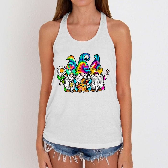 Hippie Gnomes Tie Dye Peace Love Peace Sign 60s 70s Hippie Women's Knotted Racerback Tank