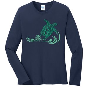 Hawaiian Green Turtle Ladies Long Sleeve Shirt