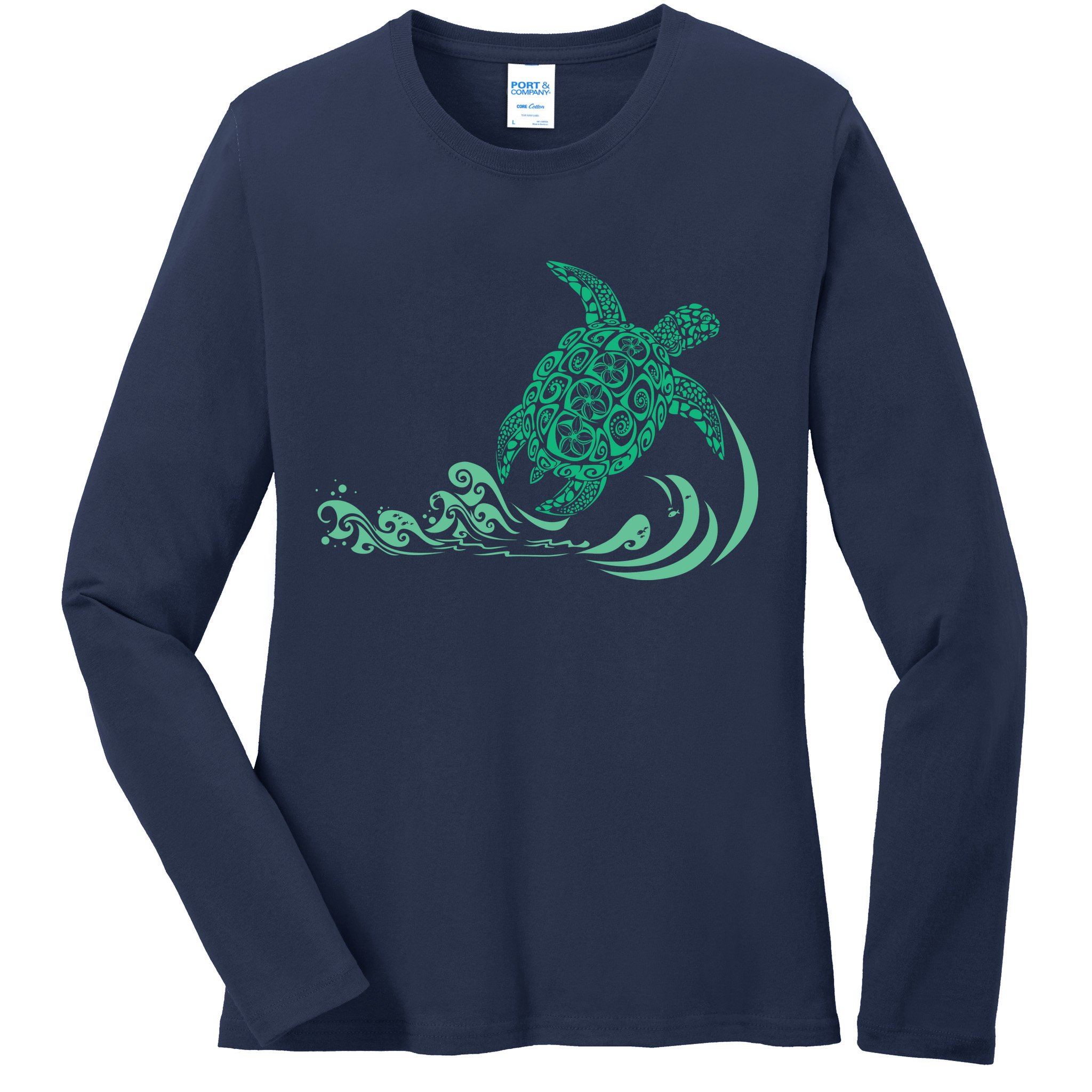 Hawaiian Green Turtle Ladies Long Sleeve Shirt