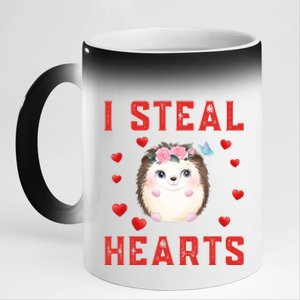 Hedgehog Graphic Themed I Steal Hearts Cute Valentines Day Gift 11oz Black Color Changing Mug