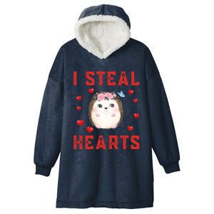 Hedgehog Graphic Themed I Steal Hearts Cute Valentines Day Gift Hooded Wearable Blanket