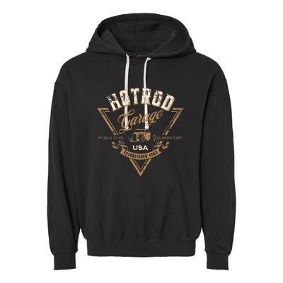 Hotrod Garage Usa Classic Car Hotrod Distressed Garment-Dyed Fleece Hoodie