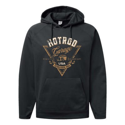 Hotrod Garage Usa Classic Car Hotrod Distressed Performance Fleece Hoodie