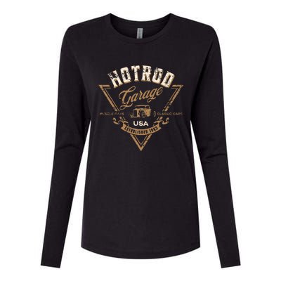 Hotrod Garage Usa Classic Car Hotrod Distressed Womens Cotton Relaxed Long Sleeve T-Shirt