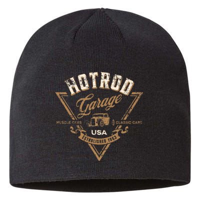 Hotrod Garage Usa Classic Car Hotrod Distressed Sustainable Beanie