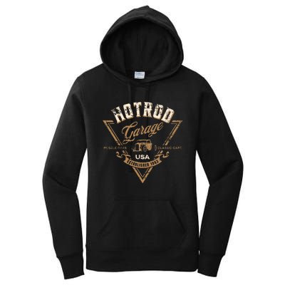 Hotrod Garage Usa Classic Car Hotrod Distressed Women's Pullover Hoodie