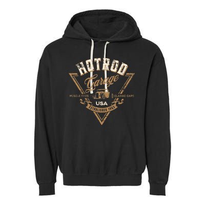 Hotrod Garage Usa Classic Car Hotrod Distressed Design Garment-Dyed Fleece Hoodie