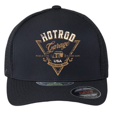 Hotrod Garage Usa Classic Car Hotrod Distressed Design Flexfit Unipanel Trucker Cap