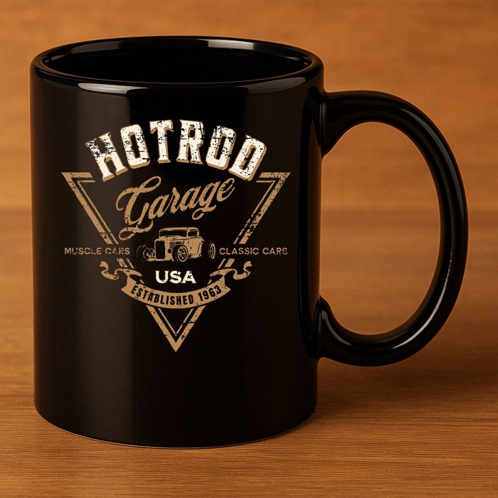 Hotrod Garage Usa Classic Car Hotrod Distressed Design 11oz C Handle Ceramic Mug
