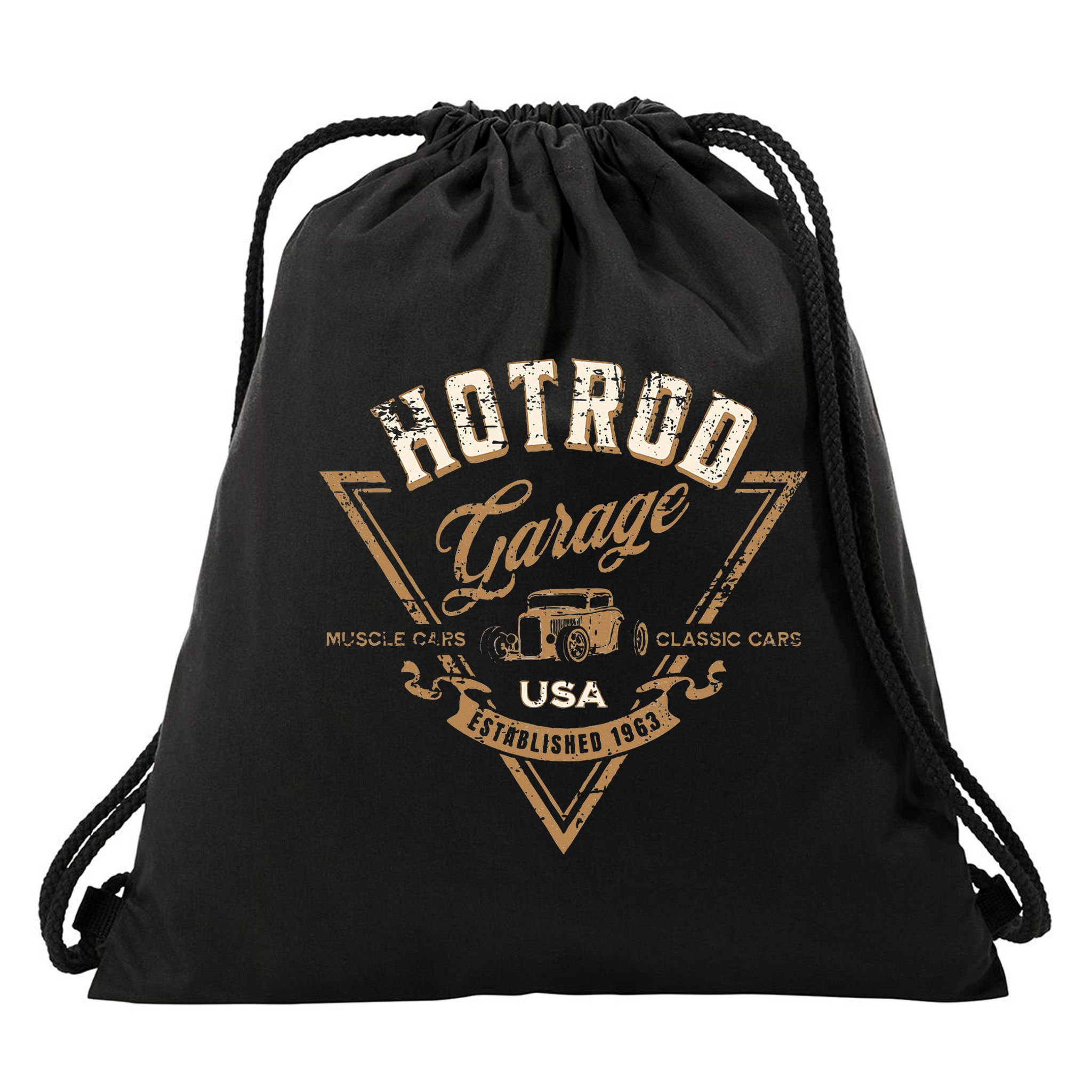 Hotrod Garage Usa Classic Car Hotrod Distressed Design Drawstring Bag