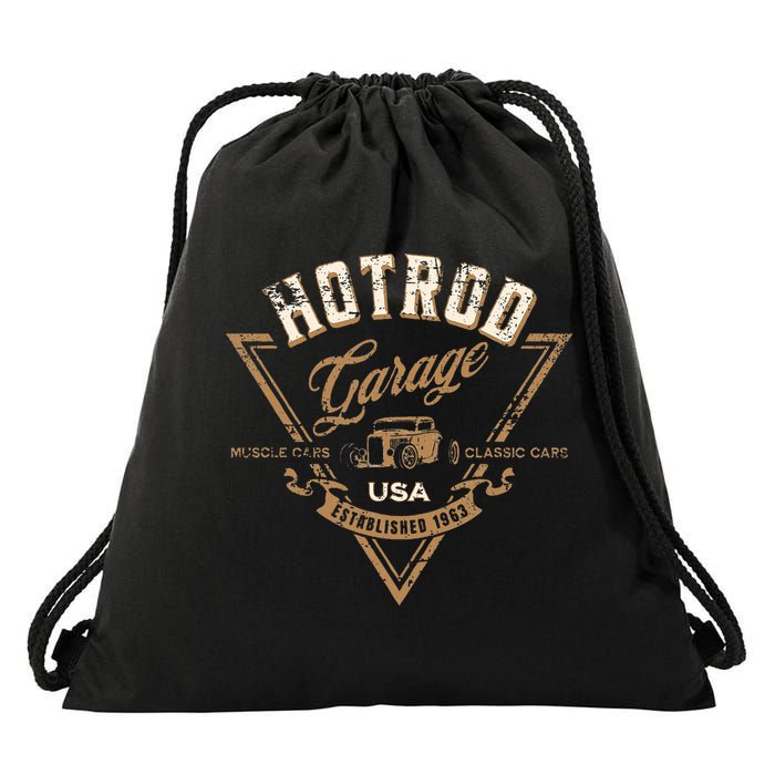 Hotrod Garage Usa Classic Car Hotrod Distressed Design Drawstring Bag