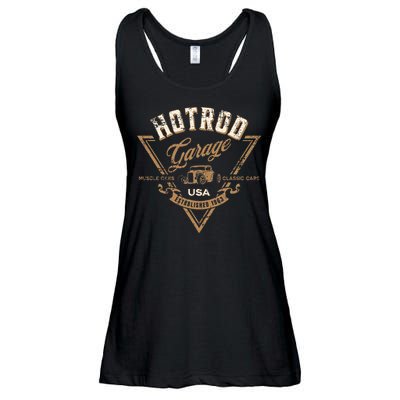 Hotrod Garage Usa Classic Car Hotrod Distressed Design Ladies Essential Flowy Tank