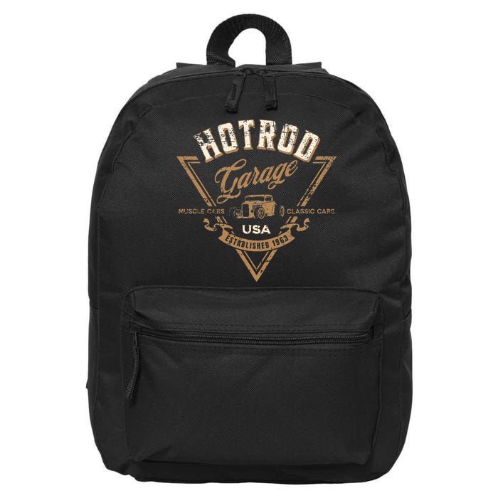 Hotrod Garage Usa Classic Car Hotrod Distressed Design 16 in Basic Backpack