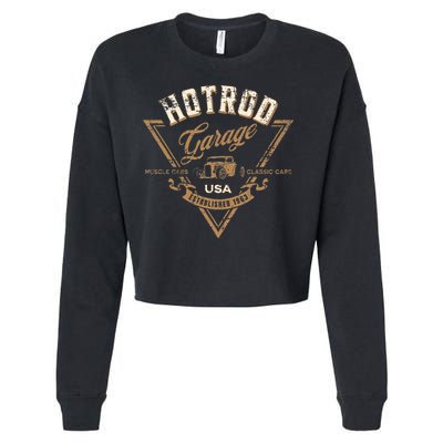 Hotrod Garage Usa Classic Car Hotrod Distressed Design Cropped Pullover Crew
