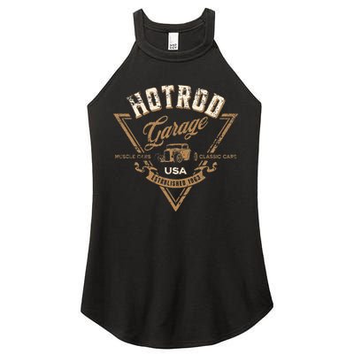 Hotrod Garage Usa Classic Car Hotrod Distressed Design Women's Perfect Tri Rocker Tank