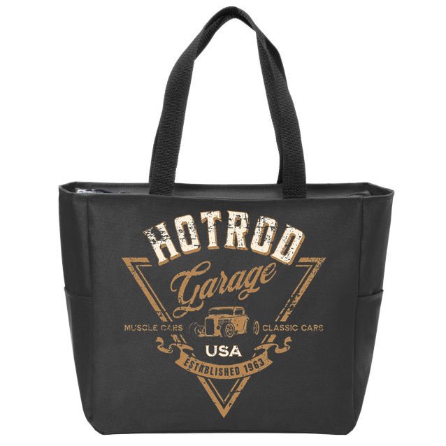 Hotrod Garage Usa Classic Car Hotrod Distressed Design Zip Tote Bag