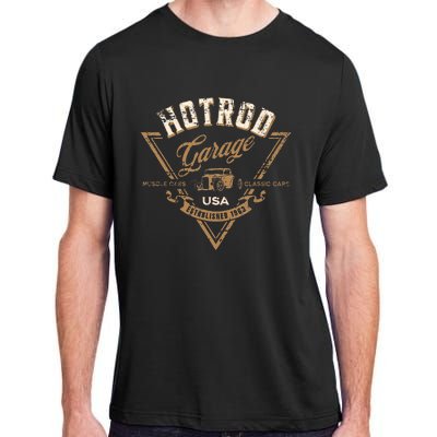 Hotrod Garage Usa Classic Car Hotrod Distressed Design Adult ChromaSoft Performance T-Shirt